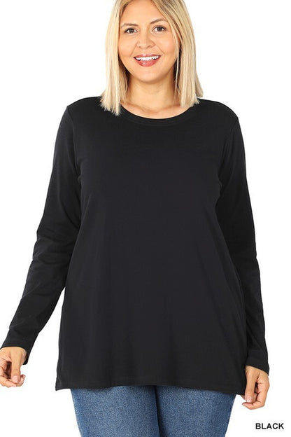 Womens Cotton T-Shirt Crew Neck Stretch Casual Tunic Long Sleeve Plain Basic Top