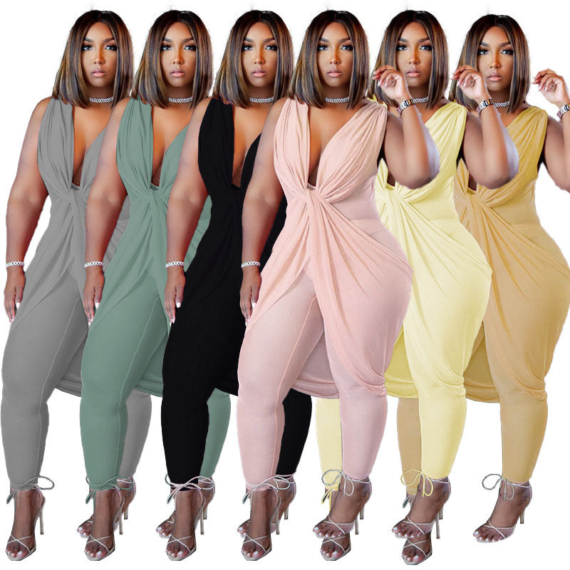 Large Size Women'S Fashion Milk Silk Commuter Jumpsuit