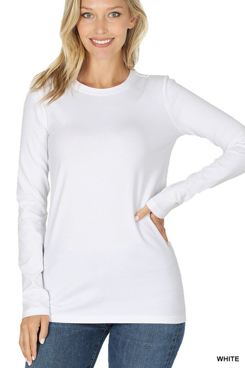 Womens Cotton T-Shirt Crew Neck Stretch Casual Tunic Long Sleeve Plain Basic Top