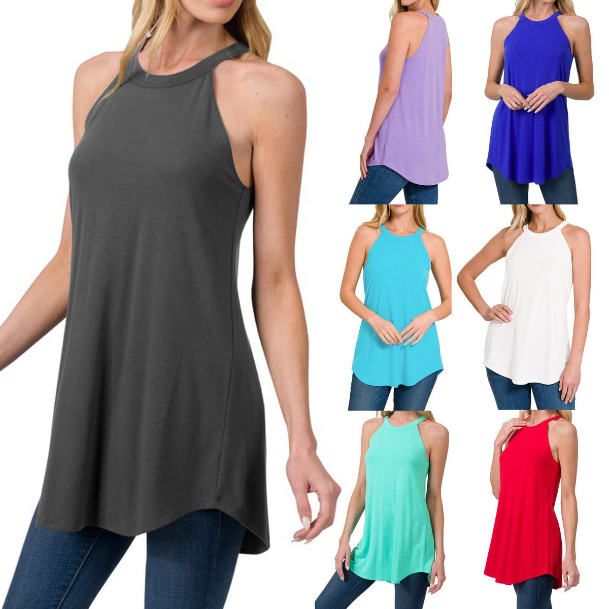 CLEARANCE Womens Long Halter Tank Top Casual Tunic Blouse Sleeveless Shirt