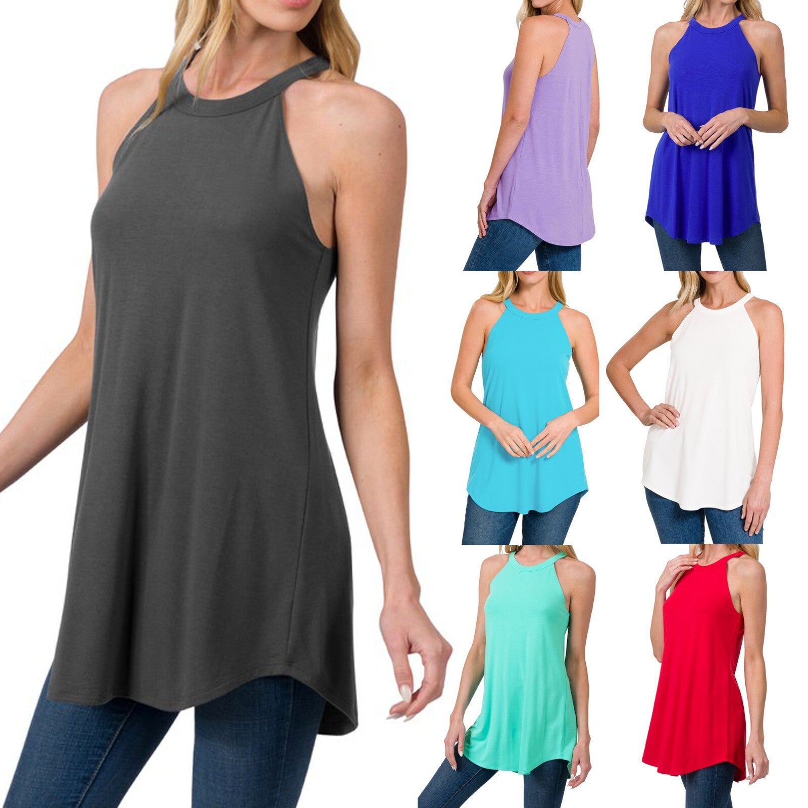 CLEARANCE Womens Long Halter Tank Top Casual Tunic Blouse Sleeveless Shirt