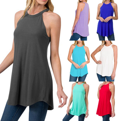 CLEARANCE Womens Long Halter Tank Top Casual Tunic Blouse Sleeveless Shirt