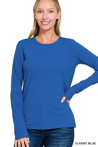 Womens Cotton T-Shirt Crew Neck Stretch Casual Tunic Long Sleeve Plain Basic Top
