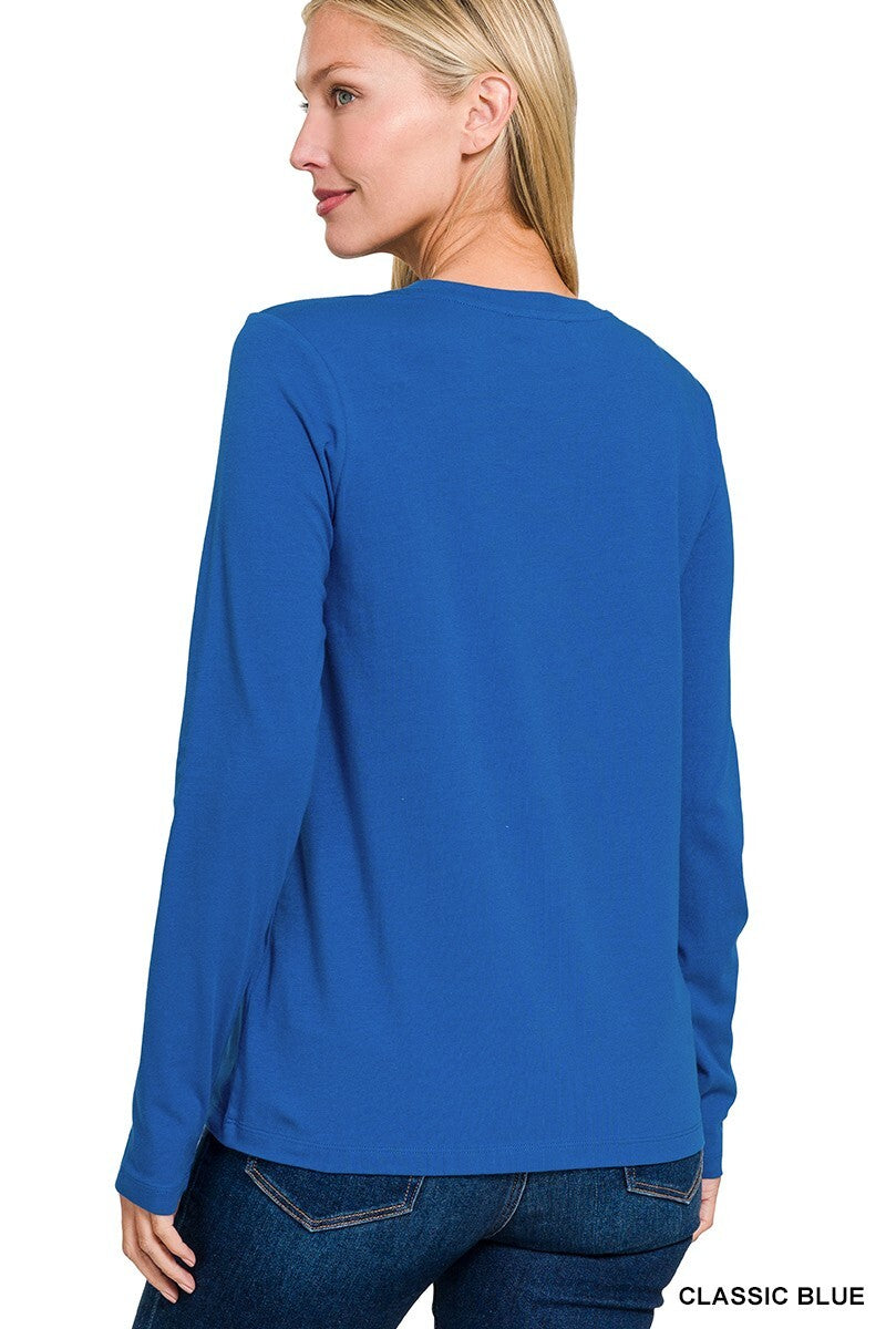 Womens Cotton T-Shirt Crew Neck Stretch Casual Tunic Long Sleeve Plain Basic Top