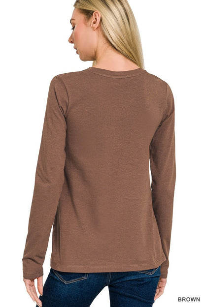 Womens Cotton T-Shirt Crew Neck Stretch Casual Tunic Long Sleeve Plain Basic Top
